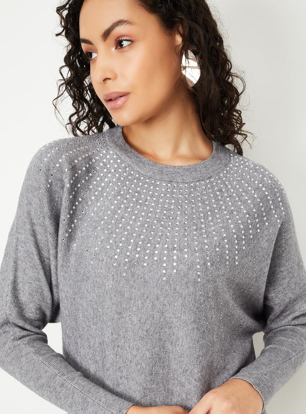 Women Embellished Knitted Sweater
