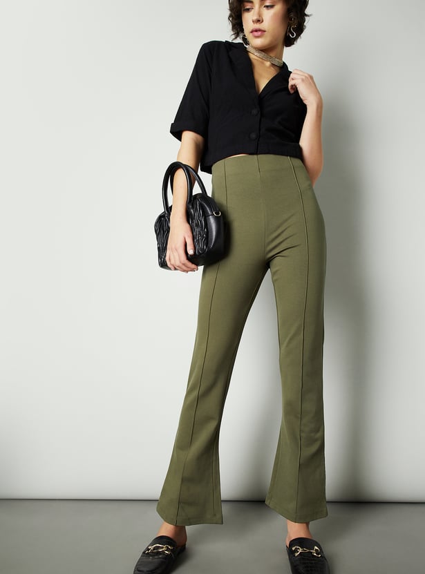 Women Solid Pintuck Trousers