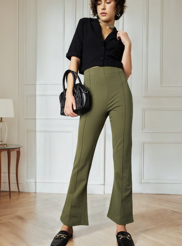 Women Solid Pintuck Trousers