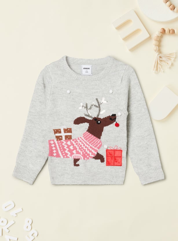 Girls Reindeer Knit Sweater