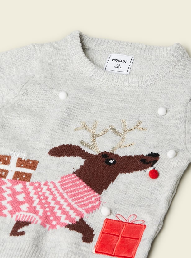 Girls Reindeer Knit Sweater