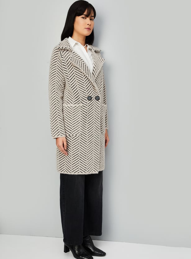 Women Herringbone Double-Breasted Coat