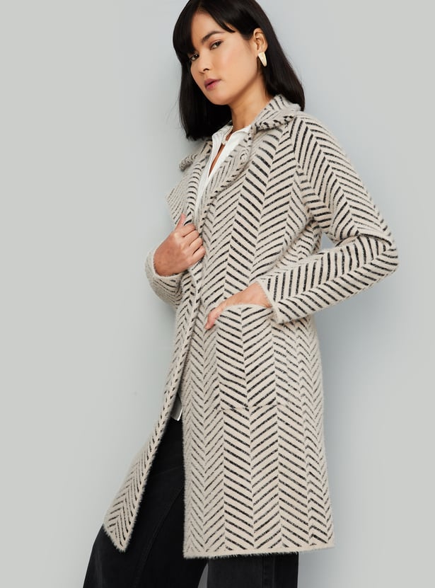 Women Herringbone Double-Breasted Coat