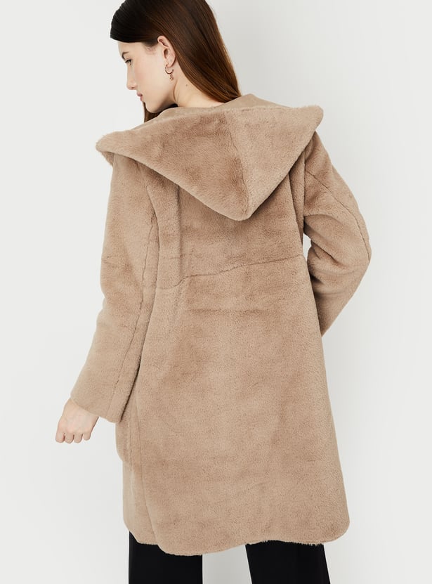 Women Reversible Faux Fur Hooded Coat