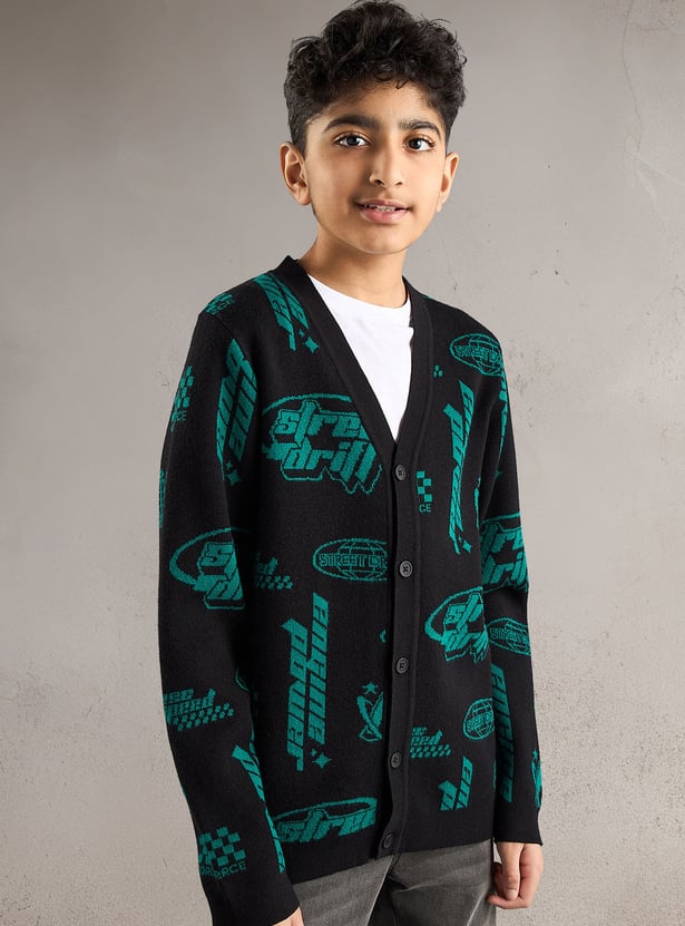 Boys All-Over Printed Cardigan