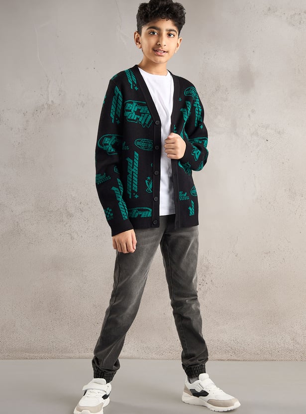 Boys All-Over Printed Cardigan