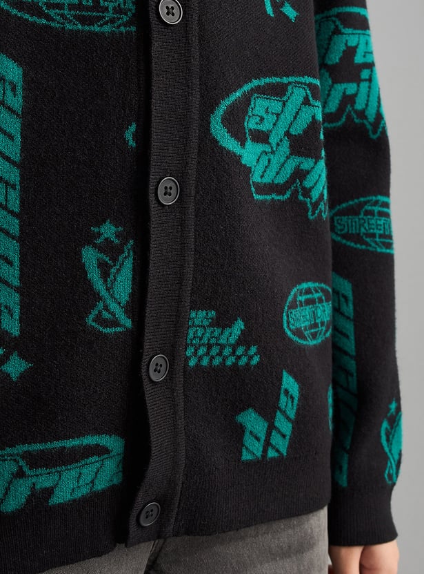 Boys All-Over Printed Cardigan