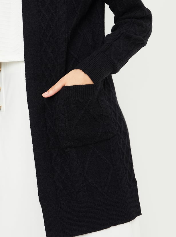 Women Cable Knit Hooded Cardigan