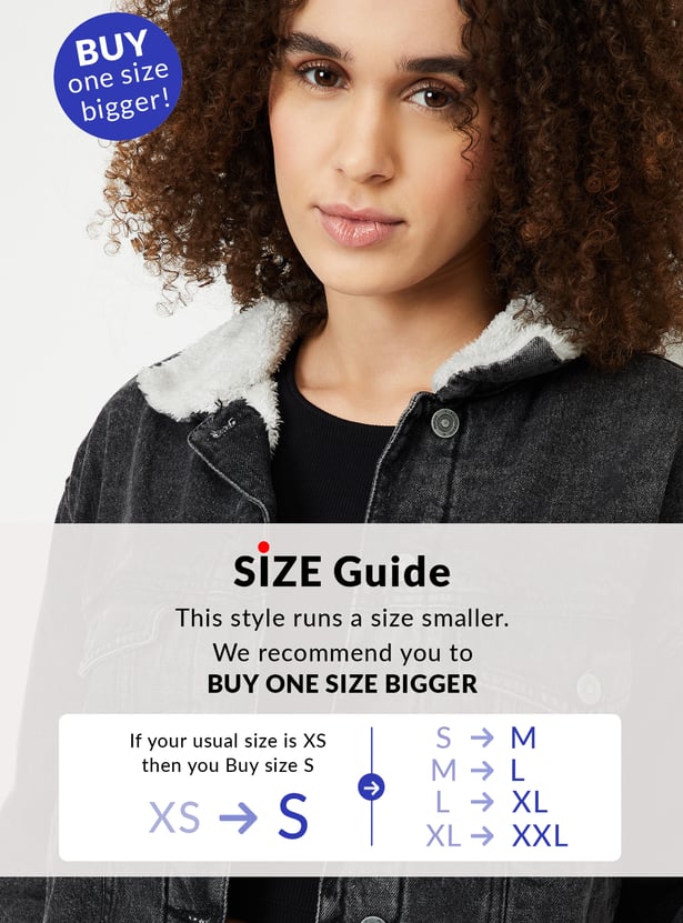 Buy Women Washed Denim Jacket with Sherpa Collar Online at just Rs