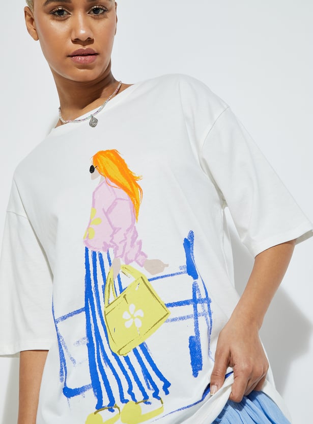 ALAYA F x URB_N Women Oversized Graphic Printed T-shirt