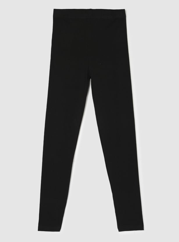 Girls Solid Full-Length Leggings - Pack of 3