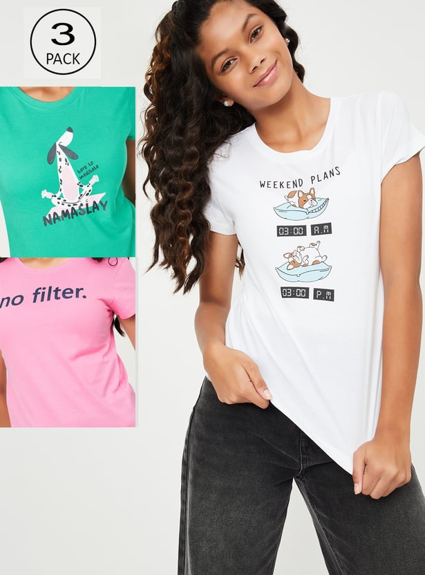 Girls Printed T-shirt - Pack of 3