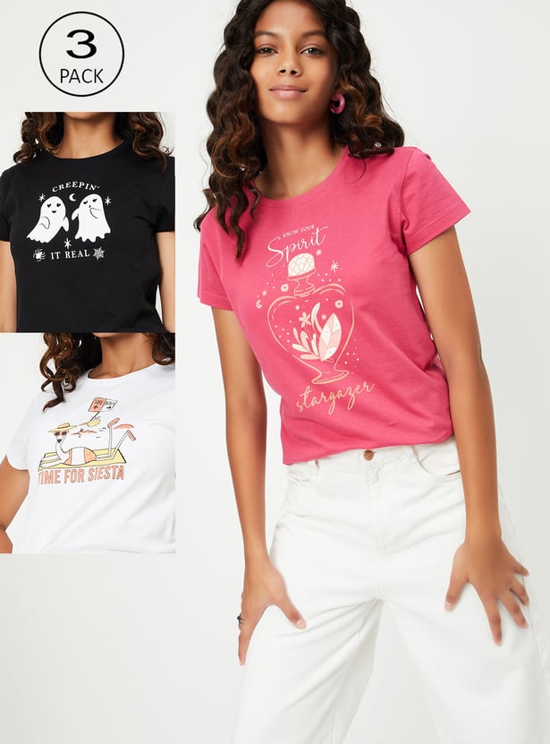 Girls Printed T-shirts - Pack of 3