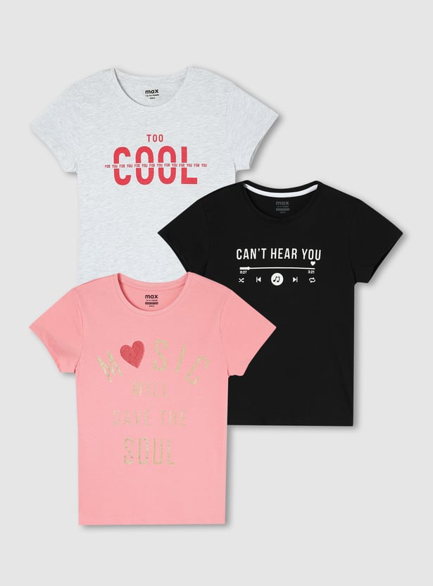 Girls Graphic Printed T-shirt - Pack of 3