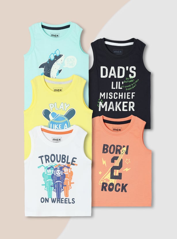 Boys Printed Sleeveless T-shirt Pack of