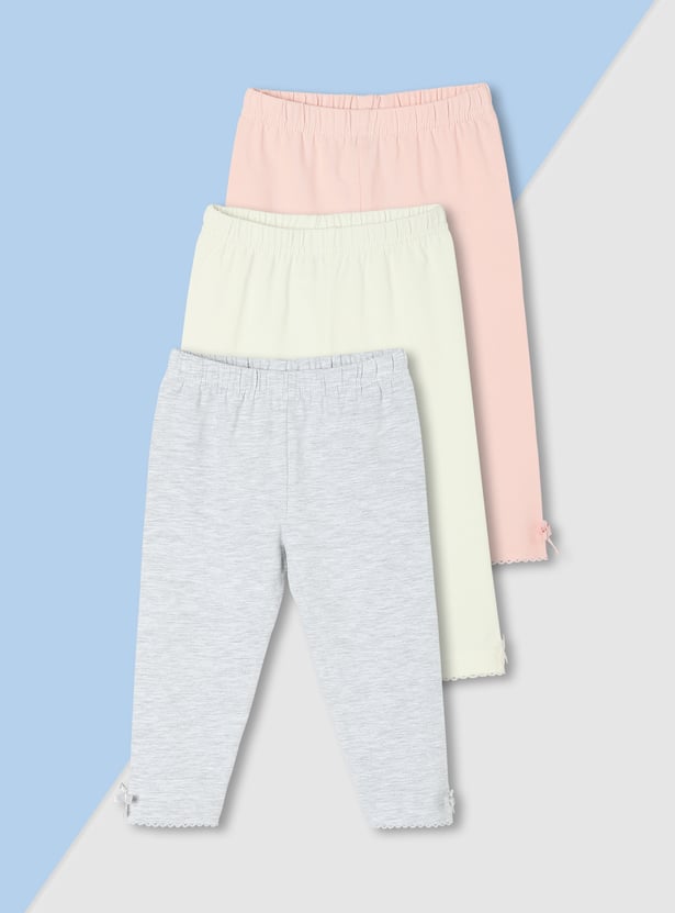 Girls Solid Full-Length Leggings - Pack of 3