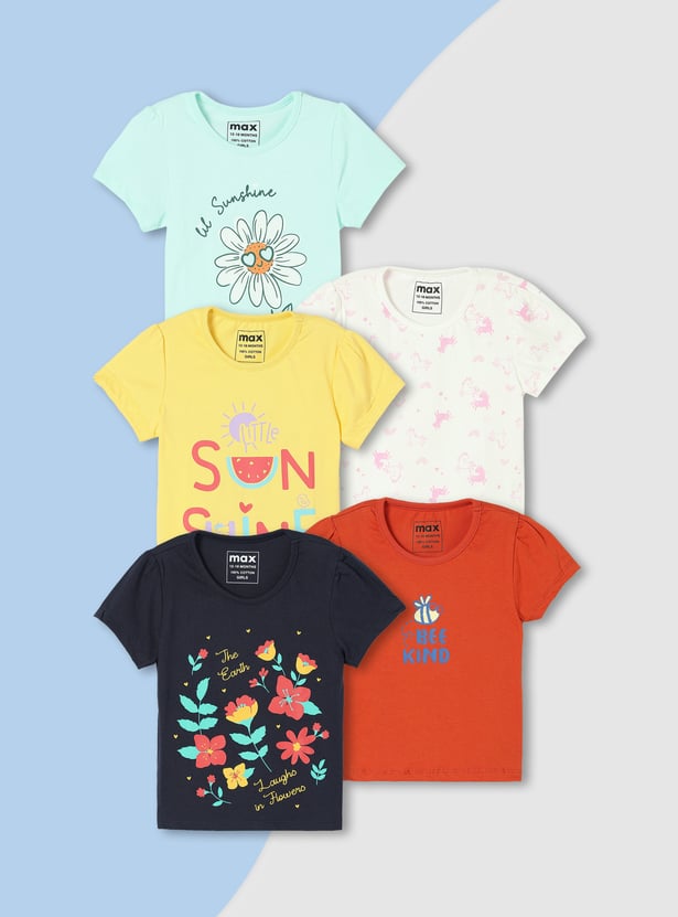 Girls Graphic Printed T-shirt - Pack of 5