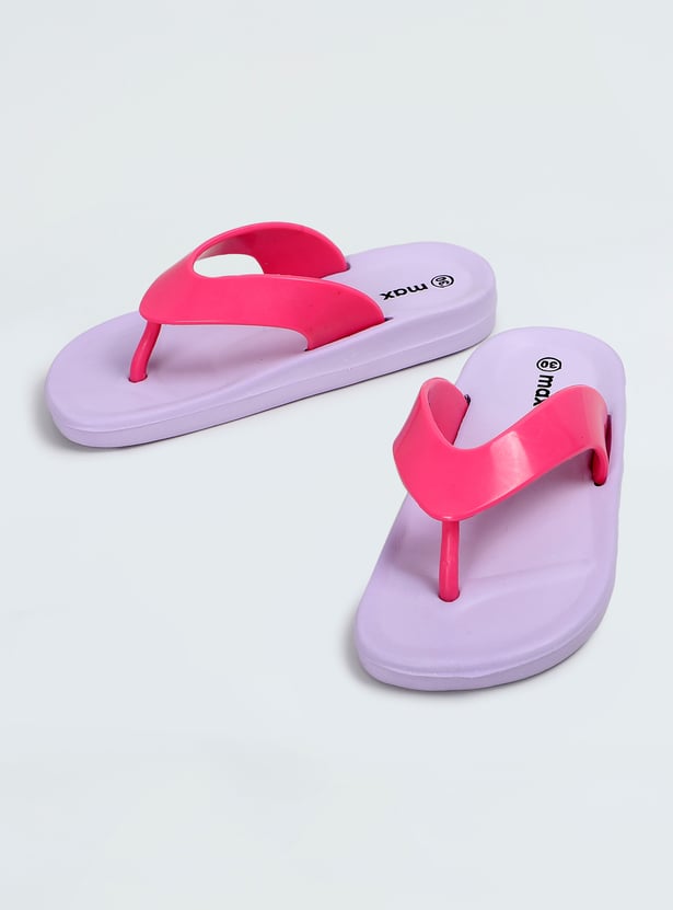 Girls Colourblocked V-Strap Flip Flops