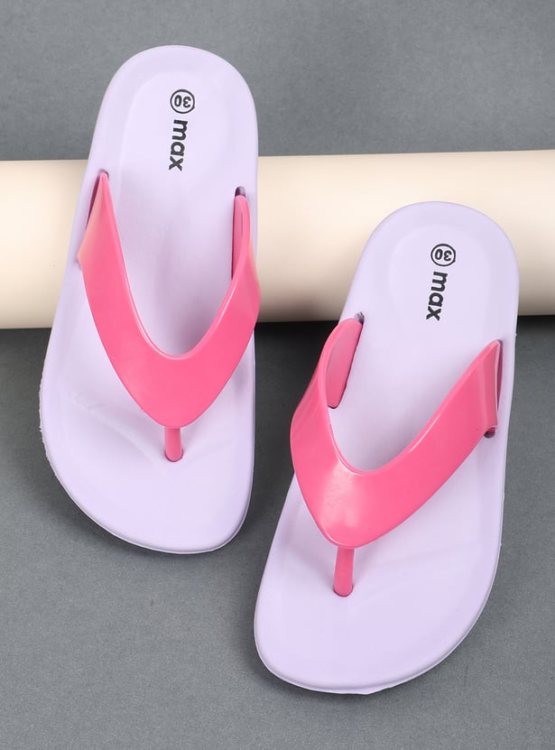 Girls Colourblocked V-Strap Flip Flops