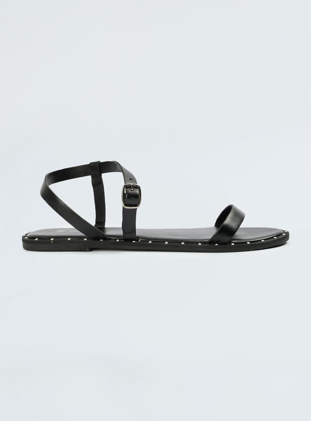 Women Studded Ankle Strap Flats