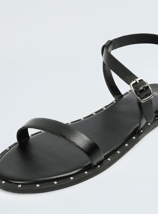 Women Studded Ankle Strap Flats