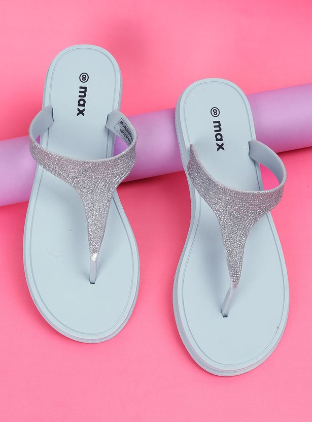 Women Glitter T-strap Flat Sandals