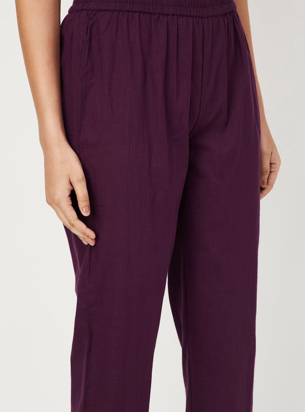 Plus Size Purple Embroidered A-Line Kurta Trousers set main image 0