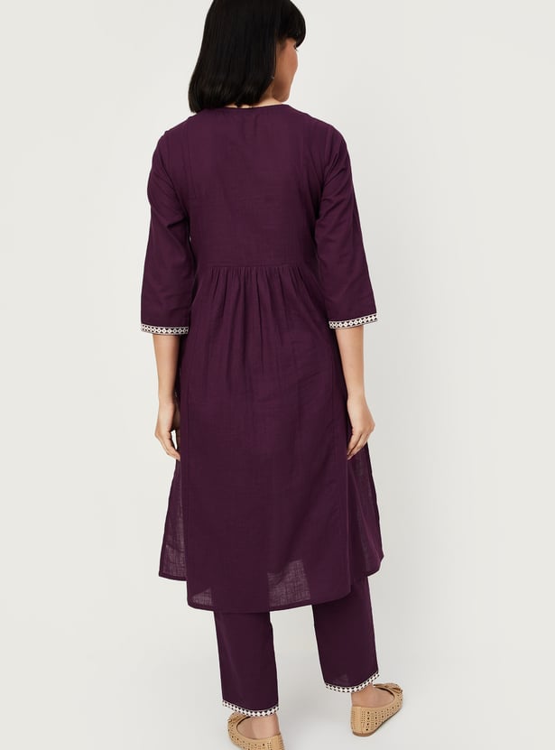 Women Purple & Green Solid A-Line Kurta main image 0