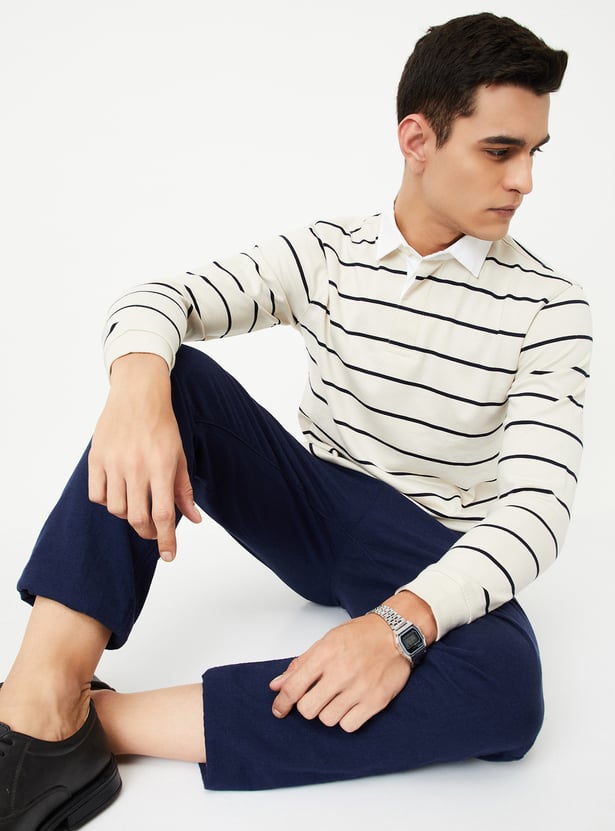Men Striped Polo T-shirt with Full Sleeves