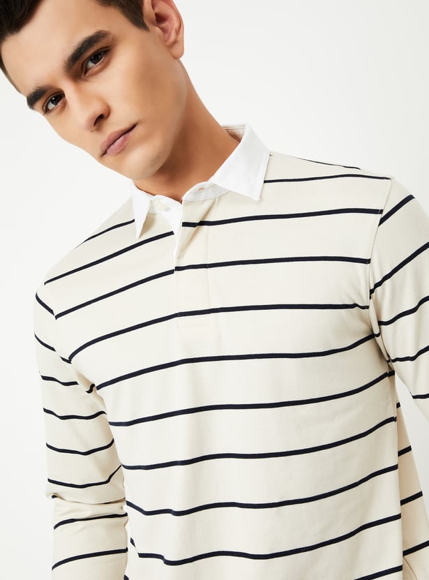 Men Striped Polo T-shirt with Full Sleeves