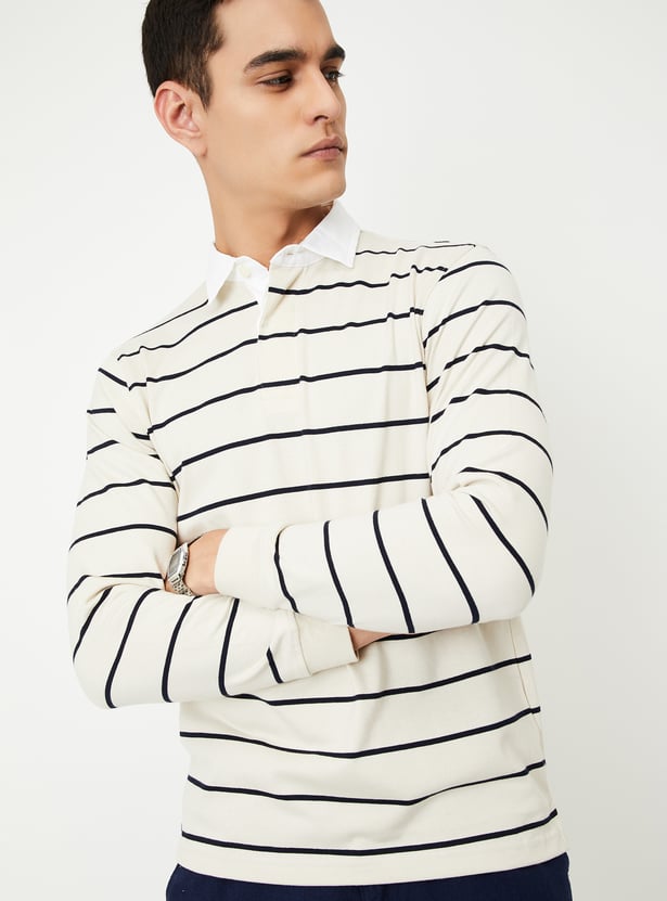 Men Striped Polo T-shirt with Full Sleeves