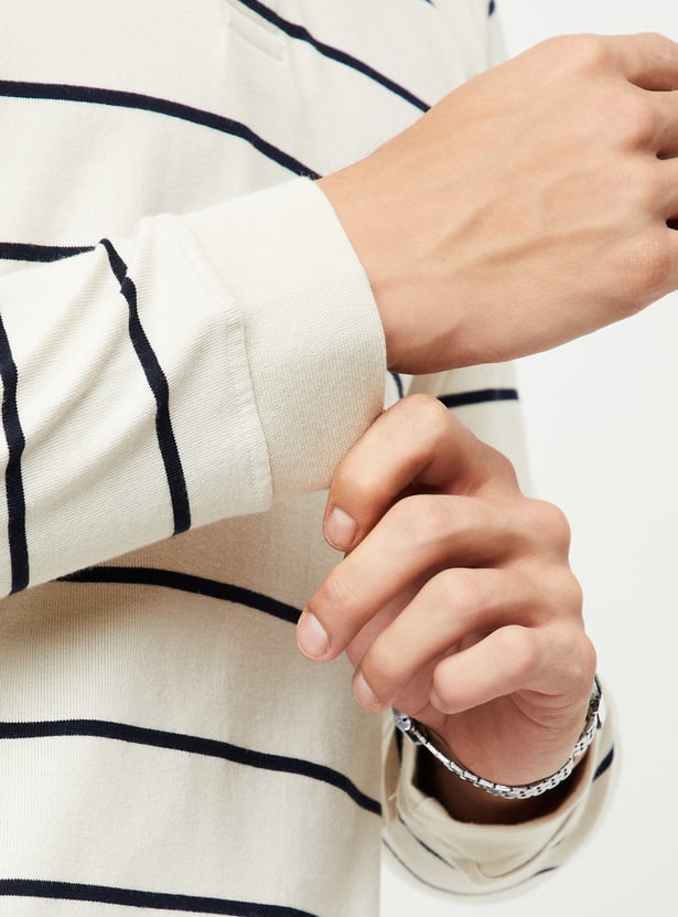 Men Striped Polo T-shirt with Full Sleeves