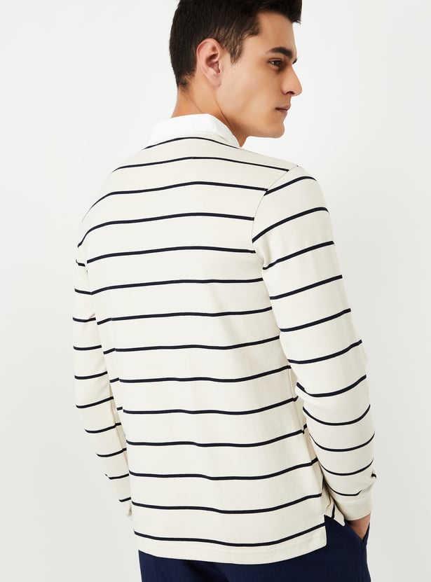 Men Striped Polo T-shirt with Full Sleeves