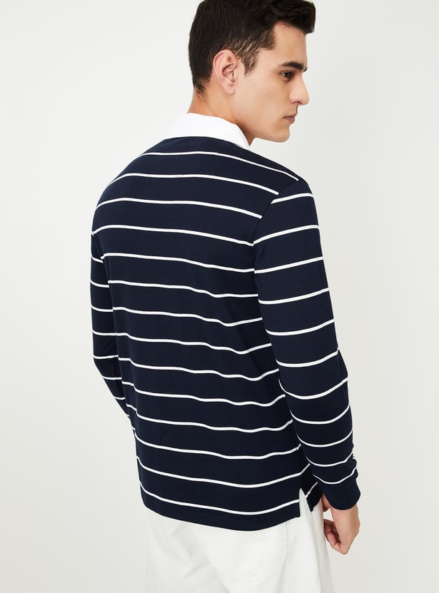 Men Striped Polo T-shirt with Full Sleeves