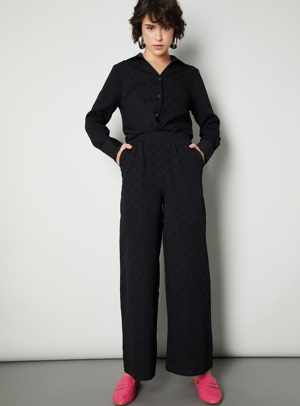 Women Weave Textured Wide Leg Trousers