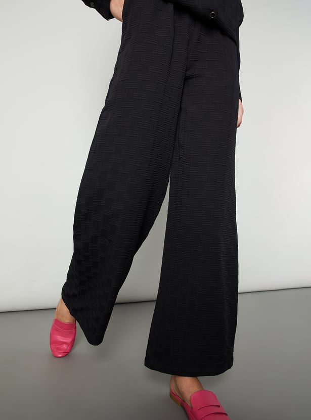 Women Weave Textured Wide Leg Trousers