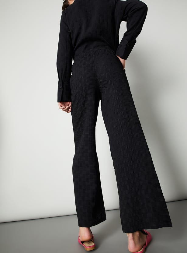 Women Weave Textured Wide Leg Trousers