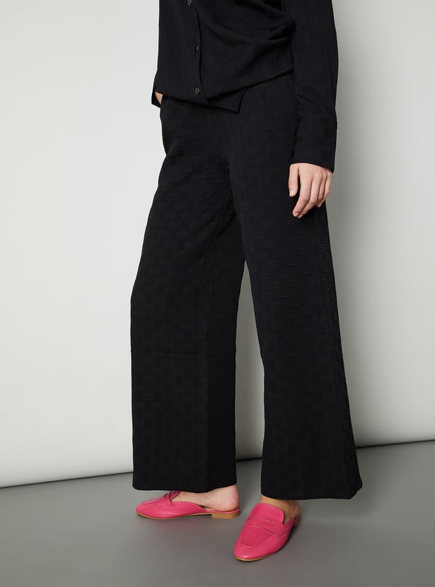 Women Weave Textured Wide Leg Trousers