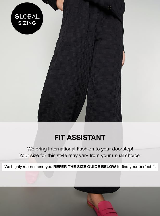 Women Weave Textured Wide Leg Trousers