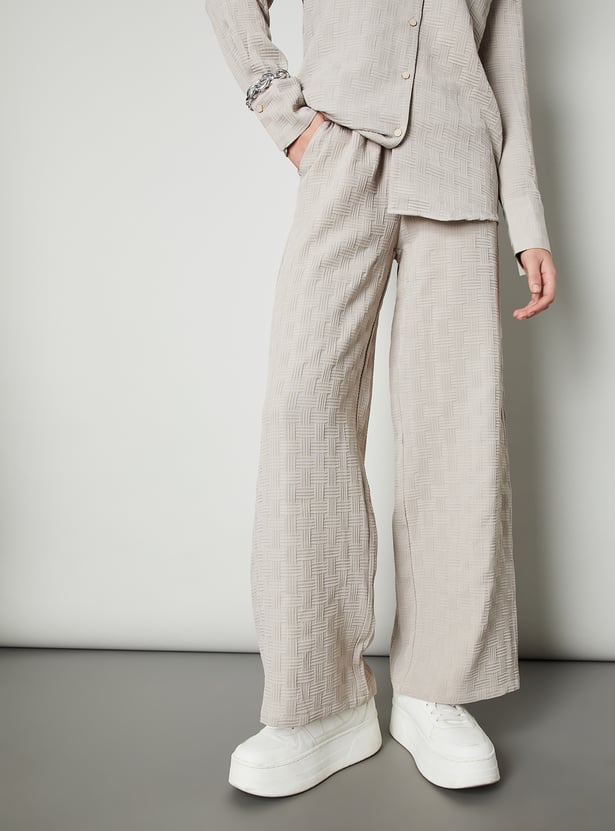 Women Weave Textured Wide Leg Trousers