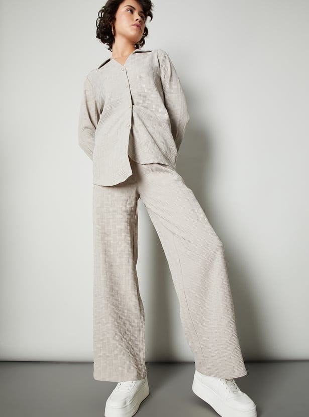 Women Weave Textured Wide Leg Trousers