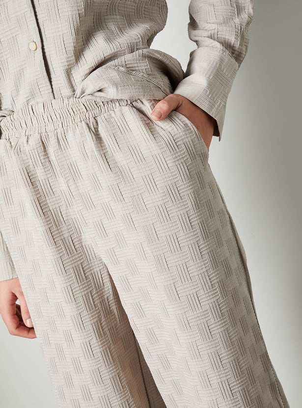 Women Weave Textured Wide Leg Trousers