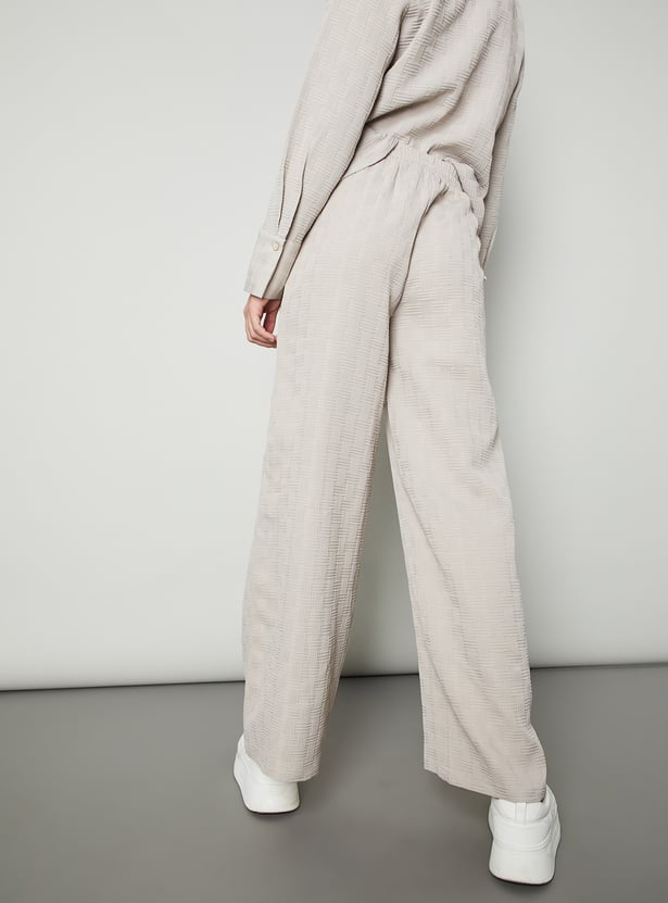 Women Weave Textured Wide Leg Trousers