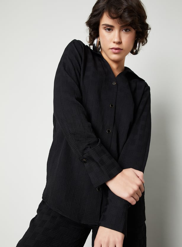 Women Weave Textured Oversized Shirt