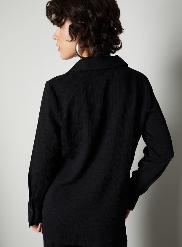 Women Weave Textured Oversized Shirt