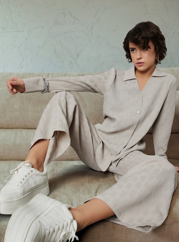 Women Weave Textured Oversized Shirt