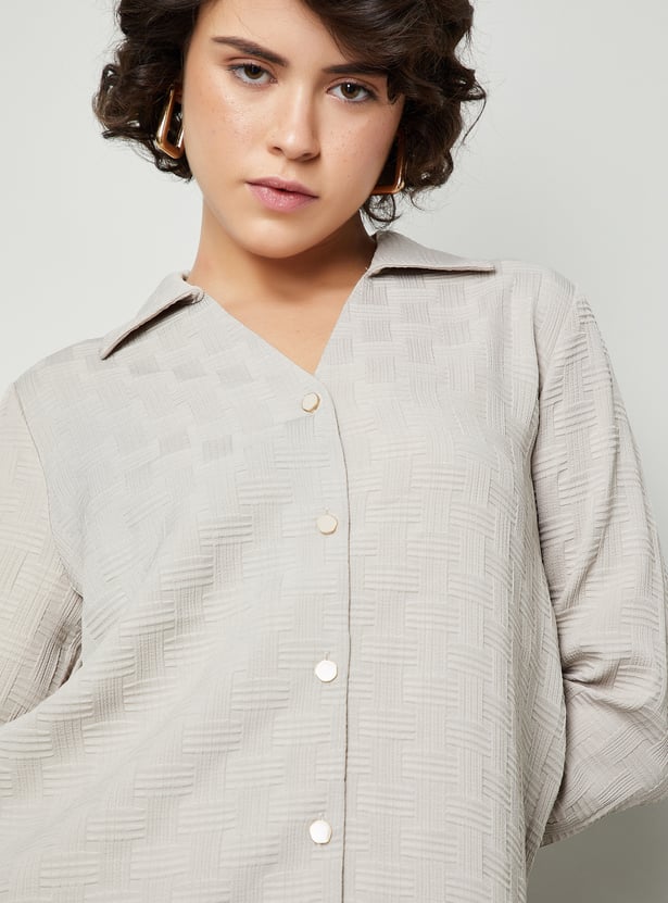 Women Weave Textured Oversized Shirt