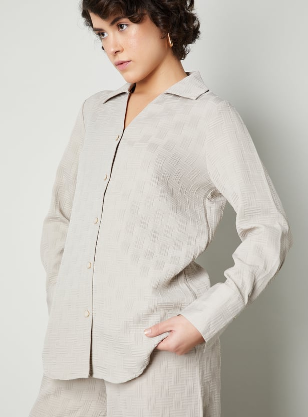 Women Weave Textured Oversized Shirt