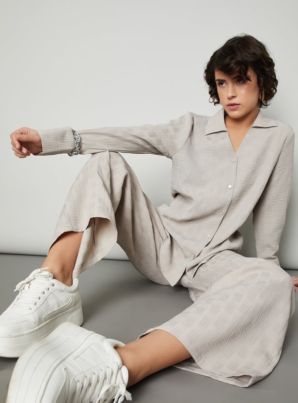 Women Weave Textured Oversized Shirt