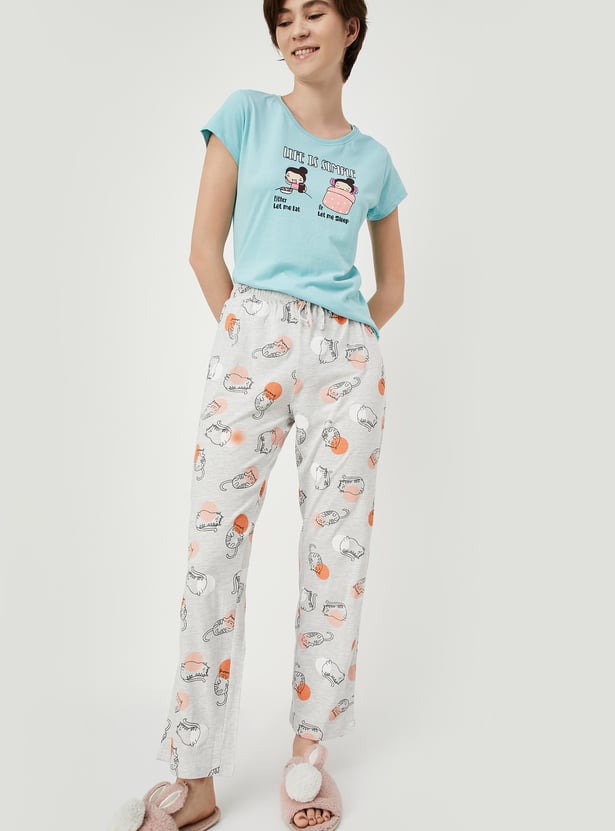 Women Printed Knit Pyjamas